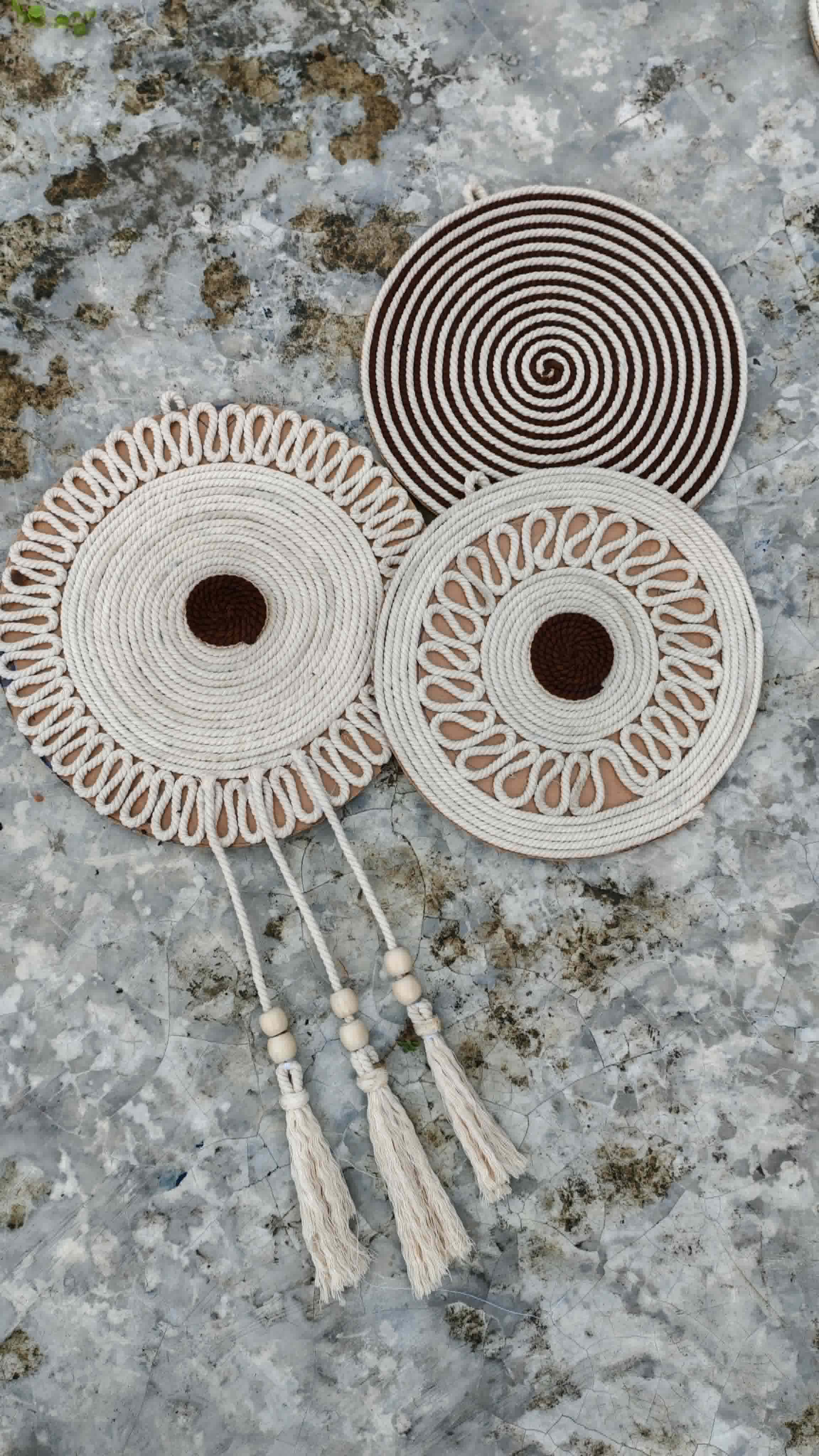 Rope Wall Decor — Cream & Brown Combo of 3 (with Tassels)