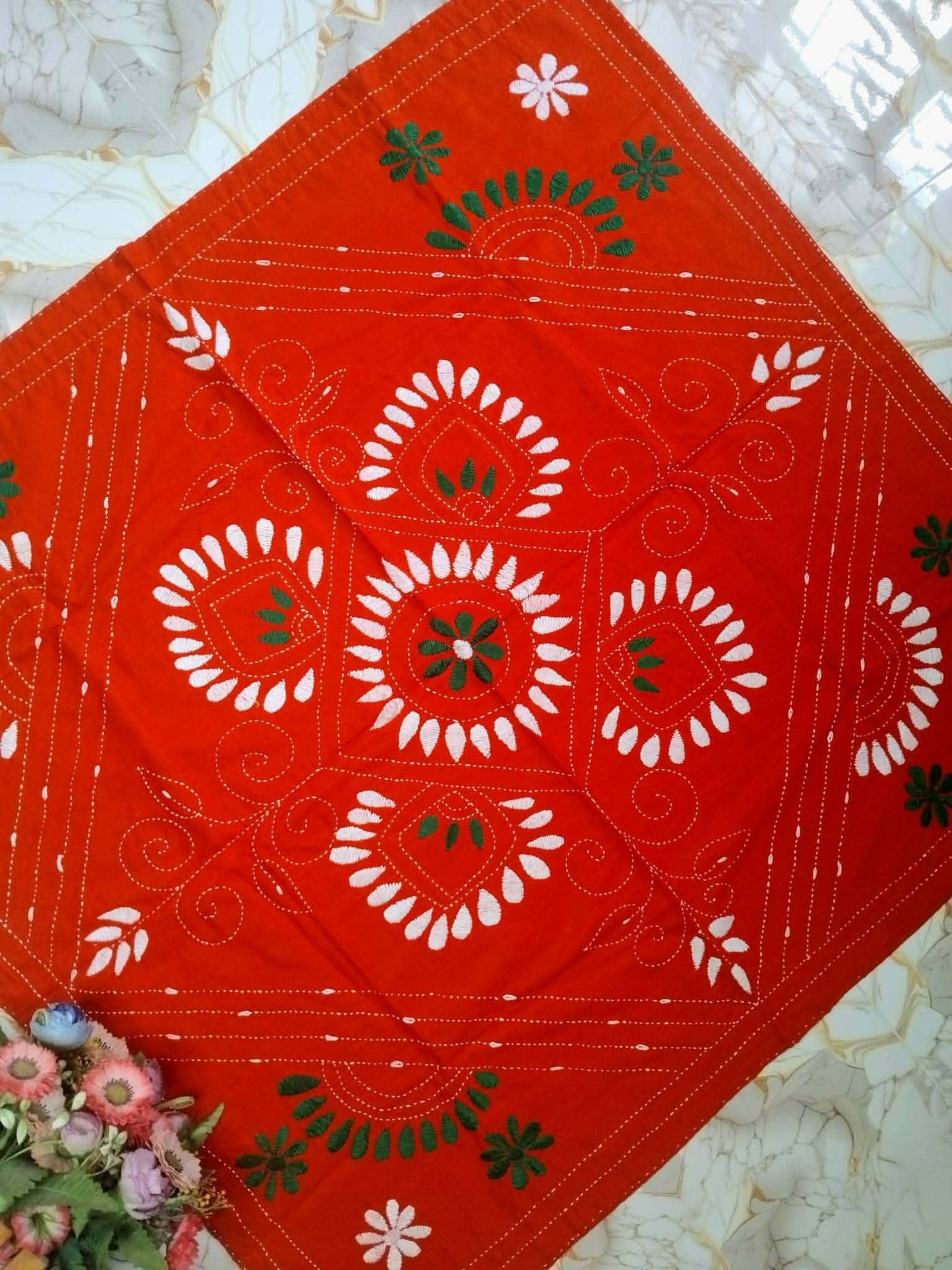 Red Floral Baby Nakshi Kantha